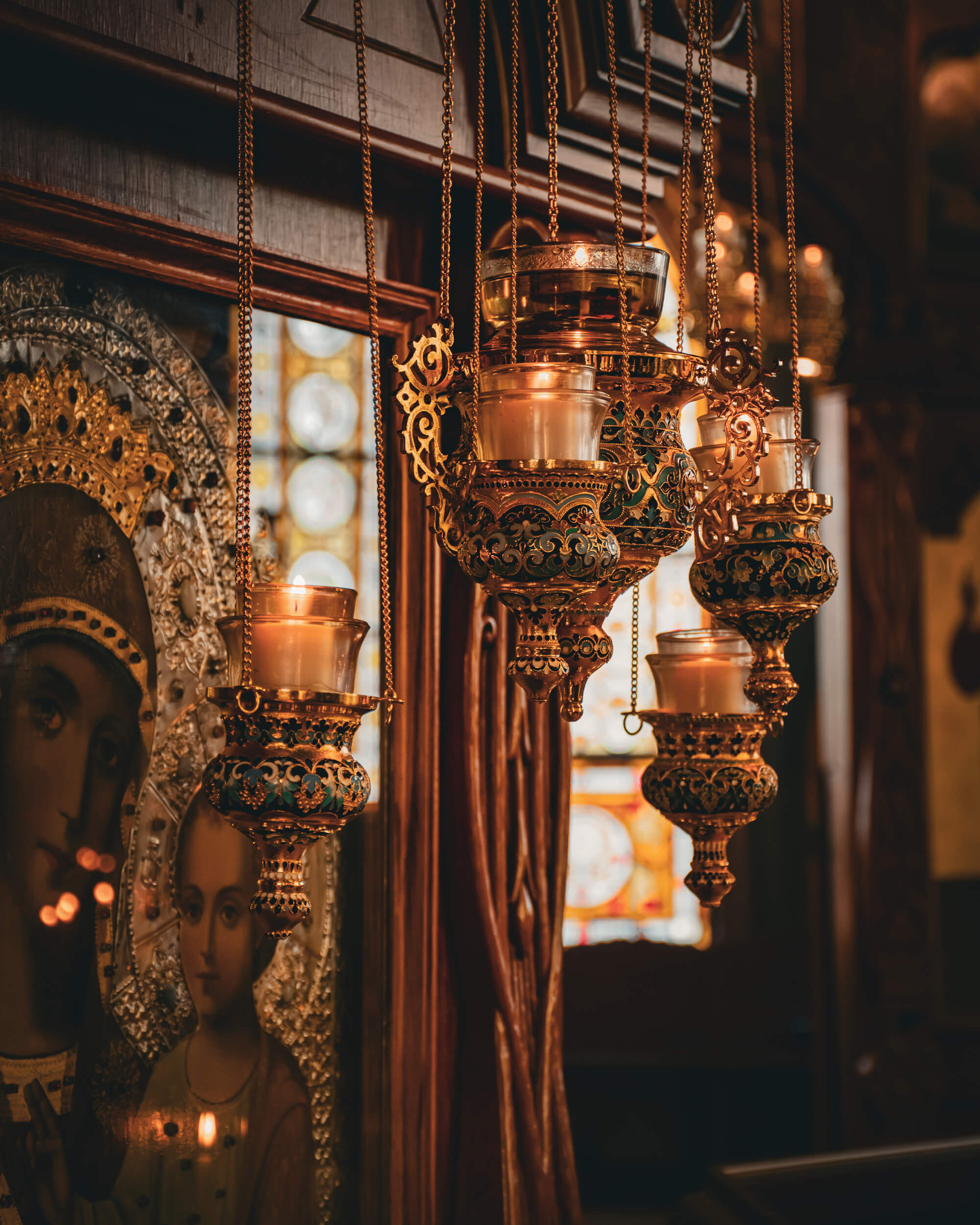St. Tikhon's Seminary Community icons and oil lamps in the church.
