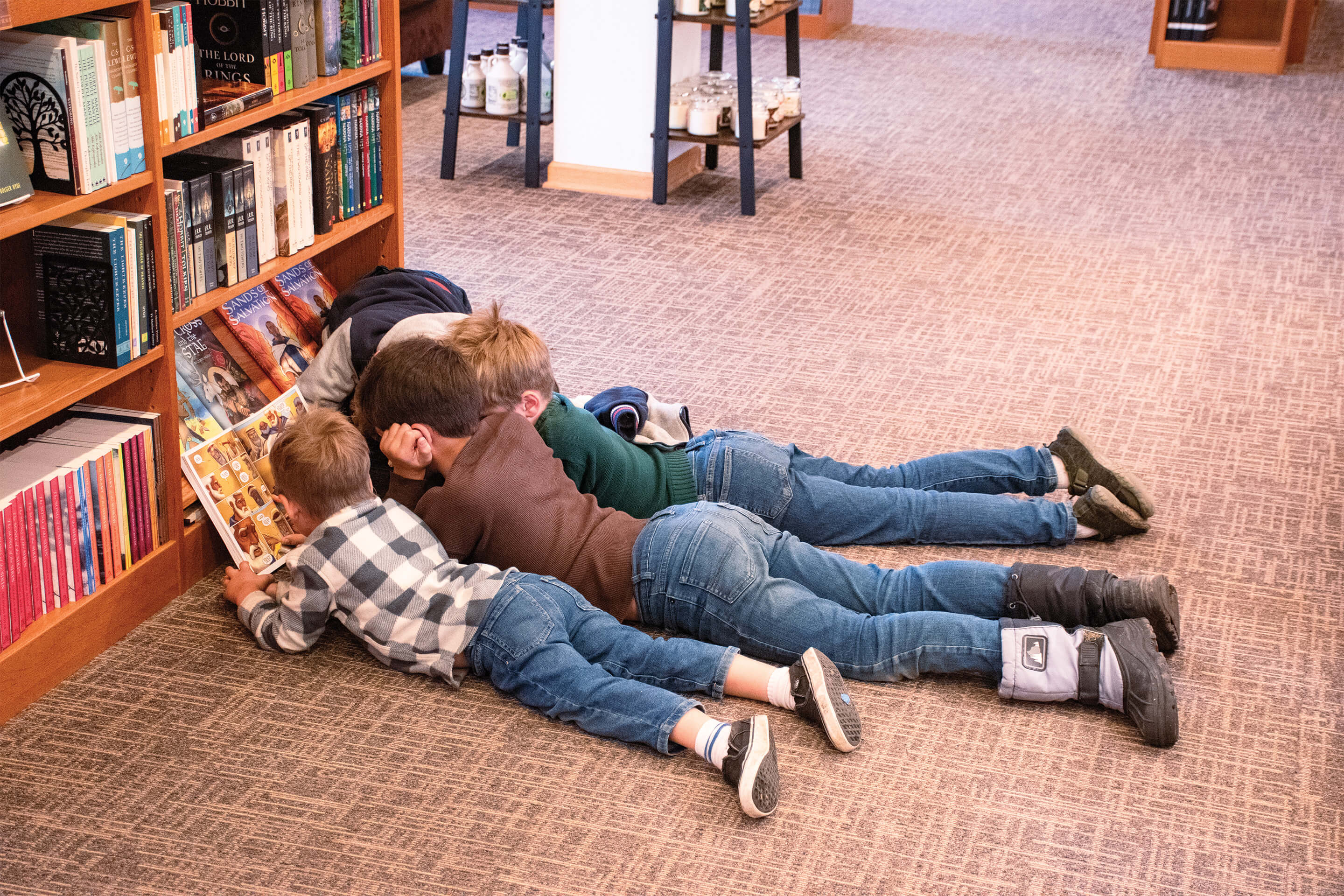 St. Tikhon's Seminary Community children reading together in the bookstore.