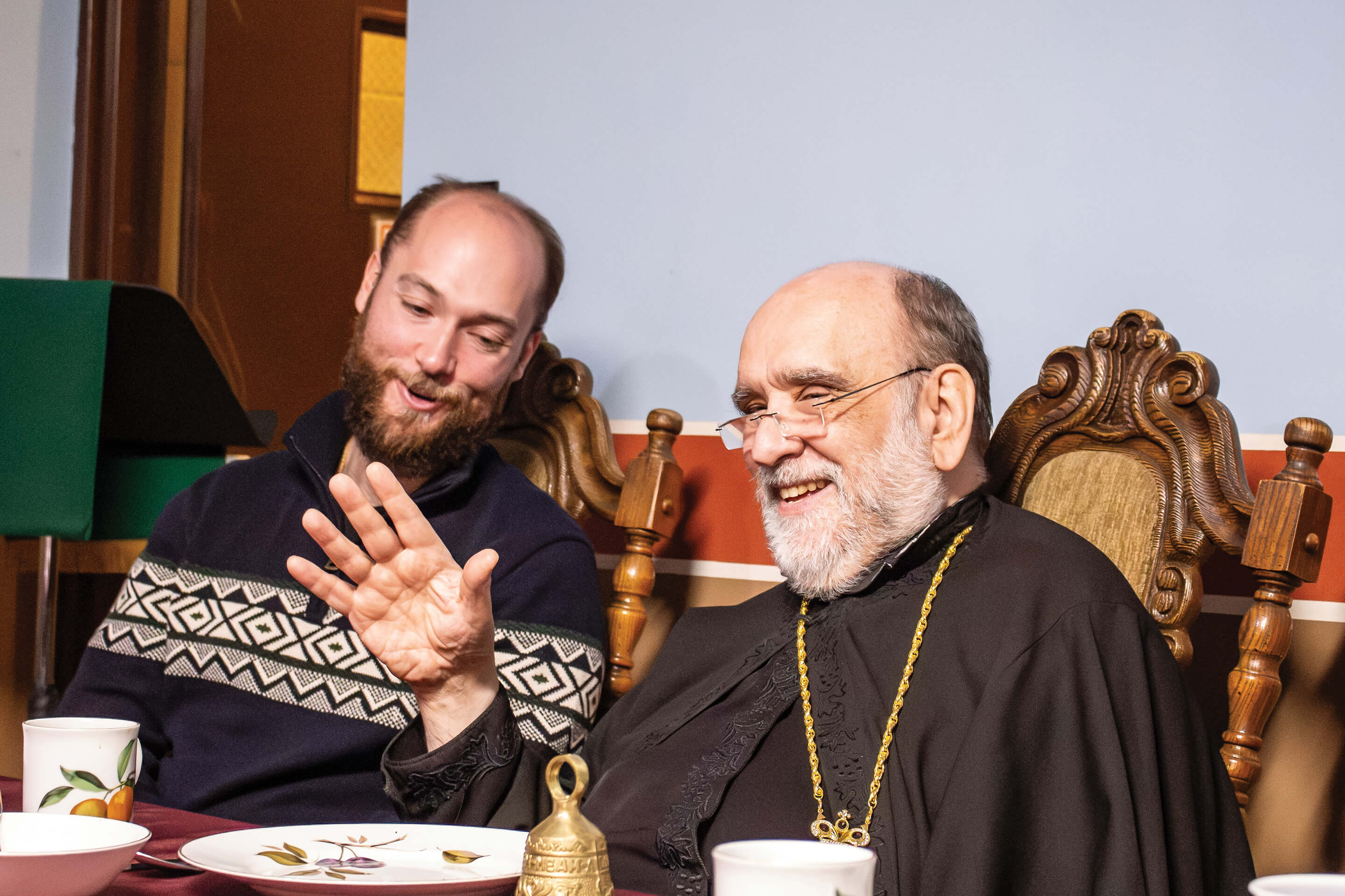 St. Tikhon's Seminary Community seminarians in fellowship with the rector of the seminary.